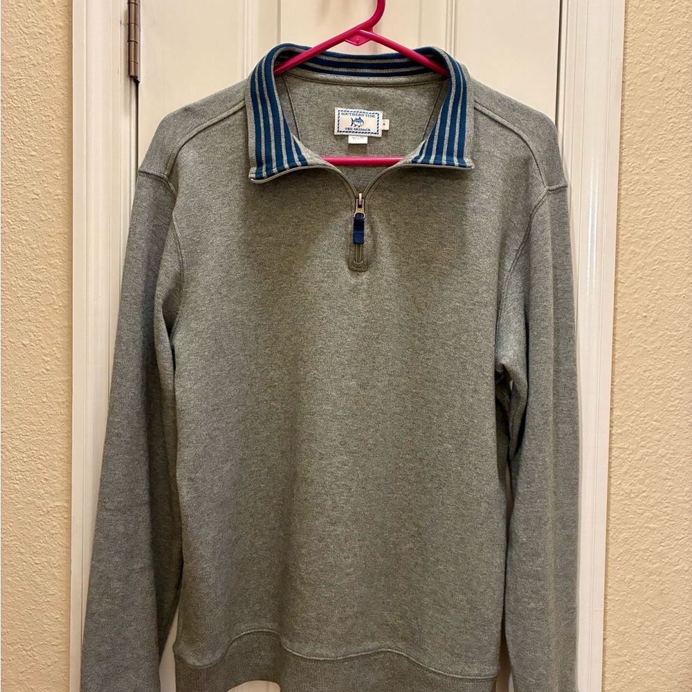 SouthernTide Quarter-Zip Pullover with Blue Striped Collar